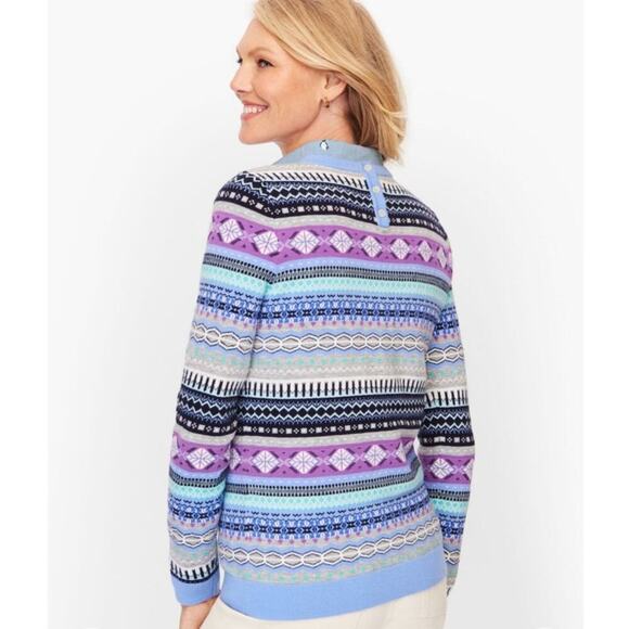 Talbots Cozy Fair Isle Crewneck Sweater size 1X Lambs Wool Preppy Warm Comfort - Picture 2 of 13